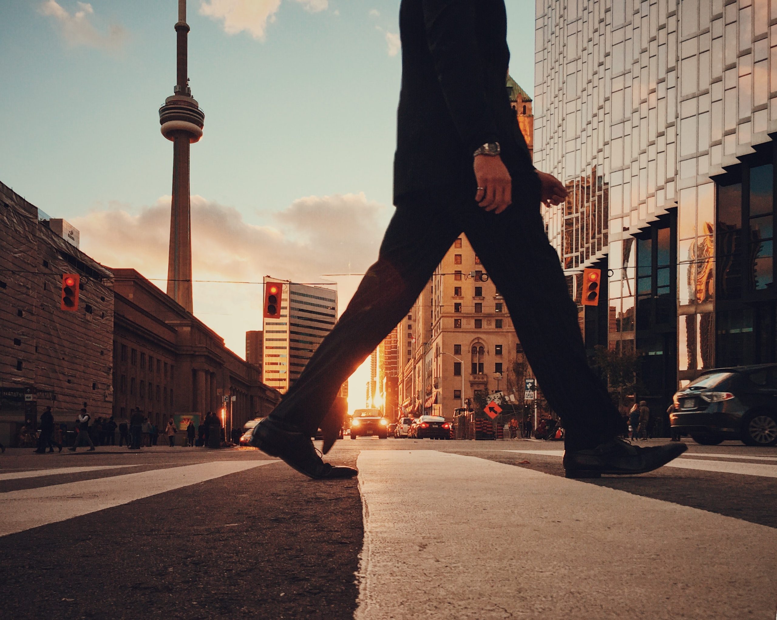 man walking a different route downtown